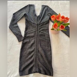 bebe Shimmering Gray Long Sleeve Dress